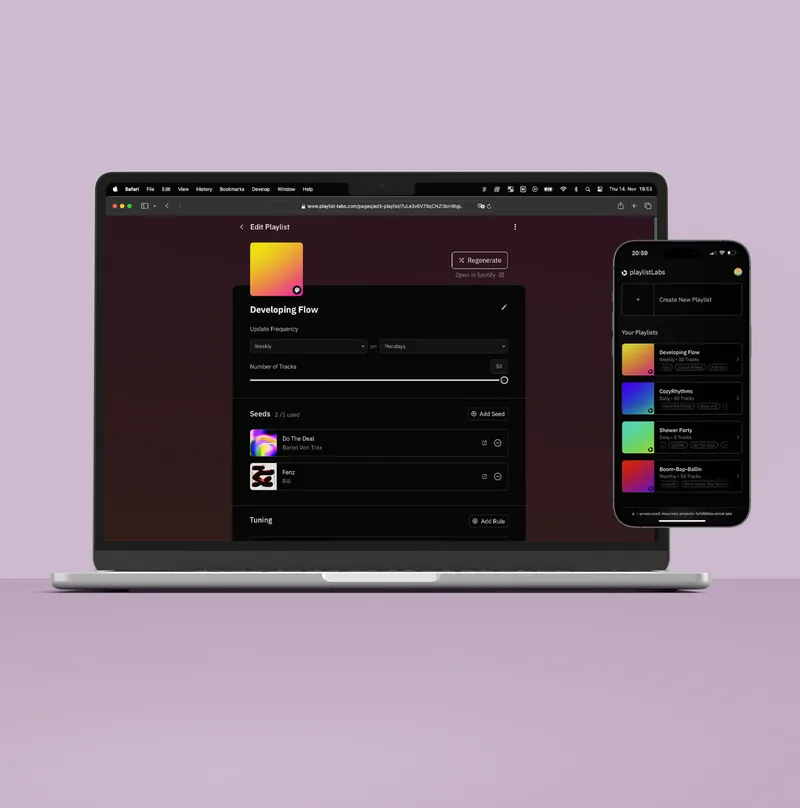 Darstellung eines Interfaces zur Playlisterstellung